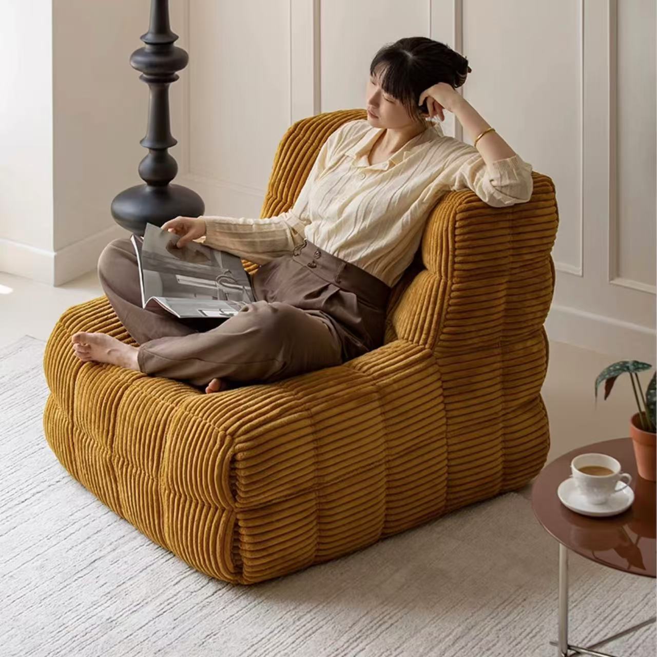 Kashima sofa Lazy sofa can sleep can lie down leisure bedroom living room cafe light luxury corduroy single sofa